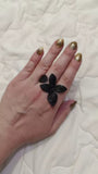 Black Cubic Zirconia Oversize Butterfly Flower Resizable Ring for Women