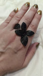 Black Cubic Zirconia Oversize Butterfly Flower Resizable Ring for Women