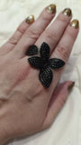 Black Cubic Zirconia Oversize Butterfly Flower Resizable Ring for Women