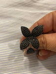 Black Cubic Zirconia Oversize Butterfly Flower Resizable Ring for Women