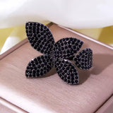 Black Cubic Zirconia Oversize Butterfly Flower Resizable Ring for Women