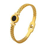 Gold & Black Roman Numeral Stainless Steel Bracelet Minimalist Bar Link Bangle