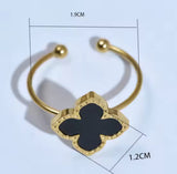 Lucky 5-Piece Black Enamel Clover Charm Necklace, Bracelet, Ring, Earrings Jewelry Set