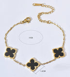 Lucky 5-Piece Black Enamel Clover Charm Necklace, Bracelet, Ring, Earrings Jewelry Set