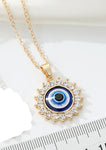 Blue Evil Eye Sun Pendant Necklace Shiny Zircon Sweater Clavicle Chain Women Lucky Friendship Jewelry Gift