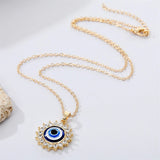 Blue Evil Eye Sun Pendant Necklace Shiny Zircon Sweater Clavicle Chain Women Lucky Friendship Jewelry Gift