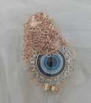 Blue Evil Eye Sun Pendant Necklace Shiny Zircon Sweater Clavicle Chain Women Lucky Friendship Jewelry Gift