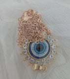 Blue Evil Eye Sun Pendant Necklace Shiny Zircon Sweater Clavicle Chain Women Lucky Friendship Jewelry Gift