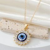 Blue Evil Eye Sun Pendant Necklace Shiny Zircon Sweater Clavicle Chain Women Lucky Friendship Jewelry Gift