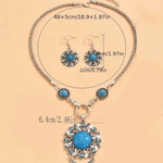 Bohemian Blossom Turquoise & Silver Statement Jewelry SetTurquoise Flower Pendant Silver Chain Necklace & Earrings Fashion Jewelry Set
