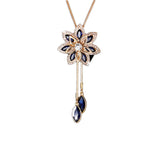 Lady Charm Fashion Blue Crystal Flower Long Sweater Chain Necklace Fashion Statement Jewelry