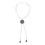 Lady Charm Fashion Blue Crystal Flower Long Sweater Chain Necklace Fashion Statement Jewelry