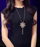 Lady Charm Fashion Blue Crystal Flower Long Sweater Chain Necklace Fashion Statement Jewelry