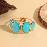 Elegant Women Fashion Big Oval Light Blue Stone w Glitter Accent Cuff Bracelet
