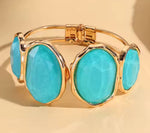 Elegant Women Fashion Big Oval Light Blue Stone w Glitter Accent Cuff Bracelet