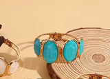 Elegant Women Fashion Big Oval Light Blue Stone w Glitter Accent Cuff Bracelet