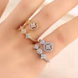 Dainty Gold Shiny CZ Crystal Flower Sleek Adjustable Finger Ring Women Fashion