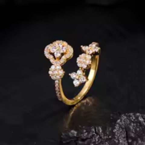 Dainty Gold Shiny CZ Crystal Flower Sleek Adjustable Finger Ring Women Fashion
