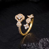 Dainty Gold Shiny CZ Crystal Flower Sleek Adjustable Finger Ring Women Fashion