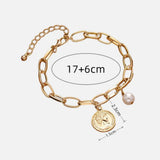 Elegant Gold Tone Paperclip Link Chain Pearl Heart Chunky Charm Fashion Bracelet