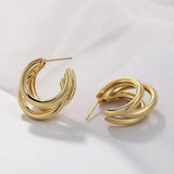 Multi Layer Golden Chunky Open Hoop Stud Earrings Women Fashion Jewelry