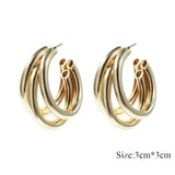 Multi Layer Golden Chunky Open Hoop Stud Earrings Women Fashion Jewelry