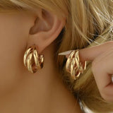 Multi Layer Golden Chunky Open Hoop Stud Earrings Women Fashion Jewelry