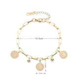 Stainless Steel Chunky Gold Tone Dainty Link Chain Bracelet with Coin Charms Women Fashion