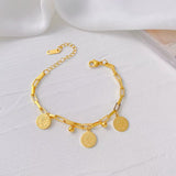 Stainless Steel Chunky Gold Tone Dainty Link Chain Bracelet with Coin Charms Women Fashion