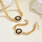 Chunky Black Enamel Lion Head Choker Necklace & Bracelet Link Chain Combo Set