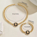 Chunky Black Enamel Lion Head Choker Necklace & Bracelet Link Chain Combo Set