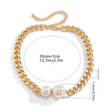 Chunky Gold Curb Chain Choker Necklace with Oversized Pearls Women Fashion Necklace