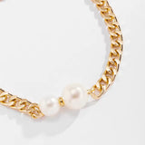 Chunky Gold Curb Chain Choker Necklace with Oversized Pearls Women Fashion Necklace