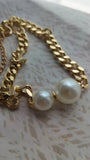 Chunky Gold Curb Chain Choker Necklace with Oversized Pearls Women Fashion Necklace
