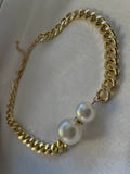 Chunky Gold Curb Chain Choker Necklace with Oversized Pearls Women Fashion Necklace
