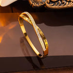 Sleek Gold Plated Roman Numeral Stylish Cuff Bangle Bracelet with Shiny Crystals