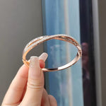Sleek Gold Plated Roman Numeral Stylish Cuff Bangle Bracelet with Shiny Crystals