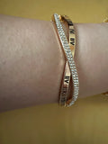 Sleek Gold Plated Roman Numeral Stylish Cuff Bangle Bracelet with Shiny Crystals