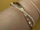 Sleek Gold Plated Roman Numeral Stylish Cuff Bangle Bracelet with Shiny Crystals