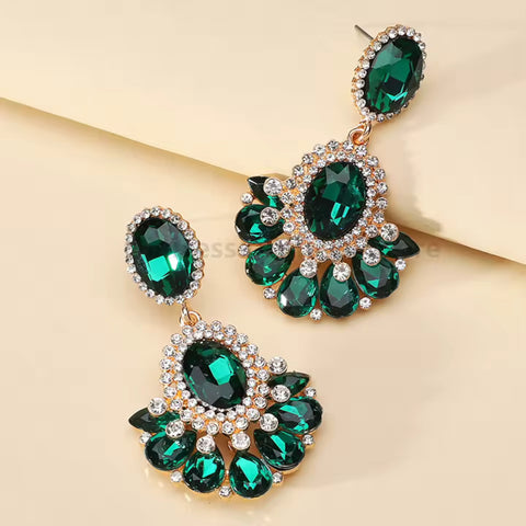 Glamorous Green Crystal Statement Teardrop Earrings Fashion Jewelry for Women