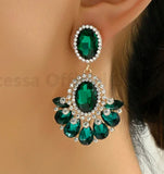 Glamorous Green Crystal Statement Teardrop Earrings Fashion Jewelry for Women