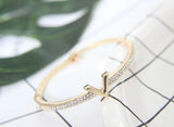 Exquisite Letter V Word Lady Inlaid Zircon Crystal Gold Color Bangle Bracelet Trendy Fashion Luxury Jewelry