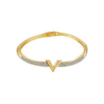 Exquisite Letter V Word Lady Inlaid Zircon Crystal Gold Color Bangle Bracelet Trendy Fashion Luxury Jewelry