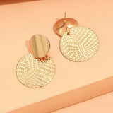 Dainty Chic Hammered Finish Round Gold Color Drop Stud Fashion Earrings
