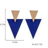 Stunning Golden Blue Metal Triangle Drop Statement Stud Earrings For Women