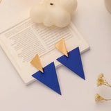 Stunning Golden Blue Metal Triangle Drop Statement Stud Earrings For Women