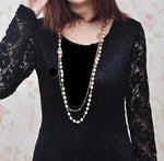 Layered Simulated Pearl Long Sweater Chain Necklace Elegant Women Fashion Jewelry Accessory