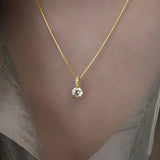 18K Gold Plated Sparkling Round CZ Solitaire Crystal Pendant Box Chain Necklace