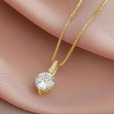 18K Gold Plated Sparkling Round CZ Solitaire Crystal Pendant Box Chain Necklace