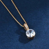 18K Gold Plated Sparkling Round CZ Solitaire Crystal Pendant Box Chain Necklace